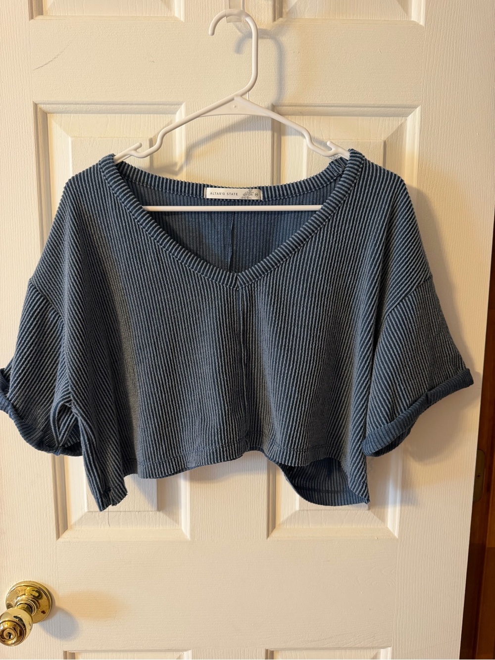 Altar'd State Blue Ribbed Knit Crop Top